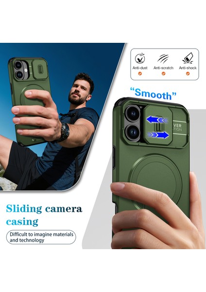 iPhone 16 Plus Için Manyetik Kılıf, Kayar Kamera Korumalı Çift Katmanlı Darbeye Dayanıklı Telefon Kılıfı, Ayarlanabilir Stand, Yeşil (Yurt Dışından) fırsatları