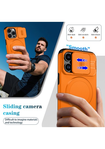 iPhone 14 Pro Max Için Manyetik Kılıf, Kayar Kamera Korumalı Çift Katmanlı Darbeye Dayanıklı Telefon Kılıfı, Ayarlanabilir Stand, Turuncu (Yurt Dışından) fırsatları