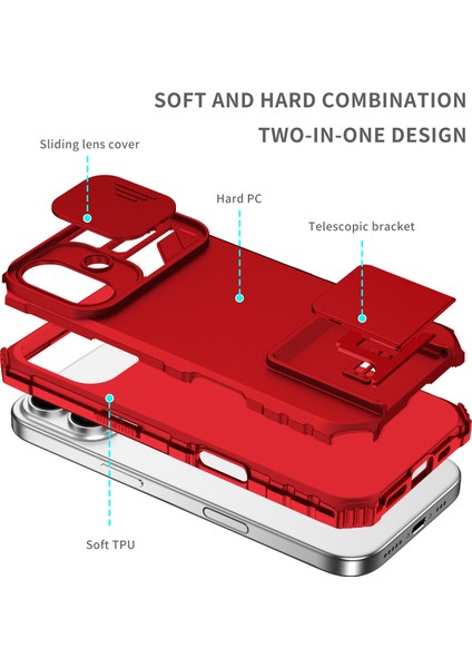 iPhone 17 Için Çift Katmanlı Kılıf, Darbeye Dayanıklı, Kayar Kamera Korumalı Sağlam Standlı Koruyucu Kılıf, Kırmızı (Yurt Dışından) modelleri