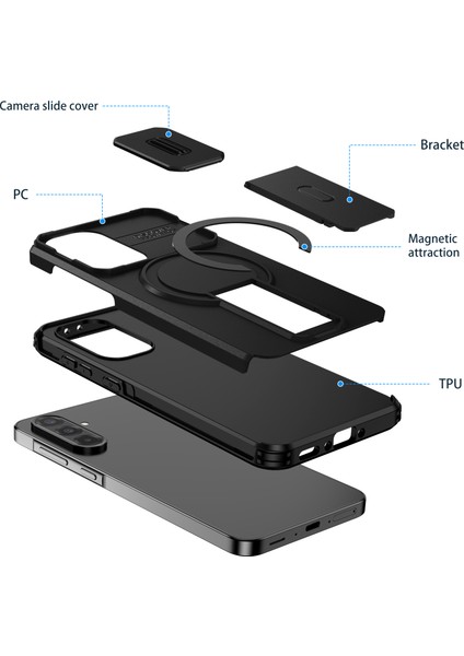 Samsung Galaxy A56/A36 Için Manyetik Kılıf, Kayar Kamera Korumalı Çift Katmanlı Darbeye Dayanıklı Telefon Kılıfı, Ayarlanabilir Stand, Siyah (Yurt Dışından) fiyatları