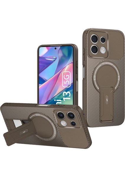 Xiaomi Redmi Note 13 5g Için Manyetik Kılıf, Karbon Fiber Tasarım, Standlı Tpu Hibrit Telefon Kılıfı, Kahverengi (Yurt Dışından)