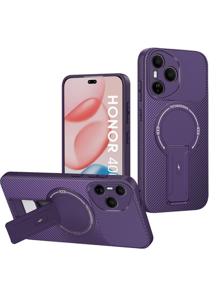 Honor 400 Pro Için Manyetik Kılıf, Karbon Fiber Tasarım, Standlı Tpu Hibrit Telefon Kılıfı, Mor (Yurt Dışından)