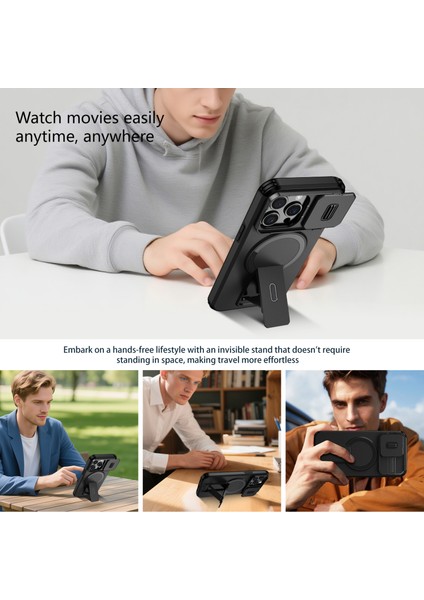 iPhone 15 Pro Için Manyetik Kılıf, Kayar Kamera Korumalı Çift Katmanlı Darbeye Dayanıklı Telefon Kılıfı, Ayarlanabilir Stand, Siyah (Yurt Dışından) indirimleri