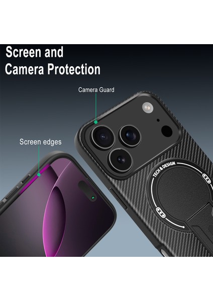 iPhone 17 Pro Max Için Manyetik Kılıf, Karbon Fiber Tasarım, Standlı Tpu Hibrit Telefon Kılıfı, Gri (Yurt Dışından) modelleri