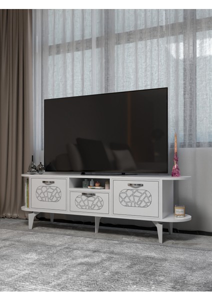 Tv Sehpası Mira Gümüş 5033 Beyaz 160 cm 35 cm 50 cm