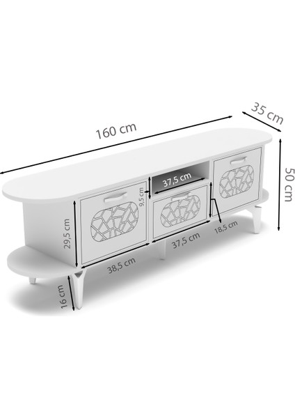 Tv Sehpası Mira Gümüş 5033 Beyaz 160 cm 35 cm 50 cm fiyatları