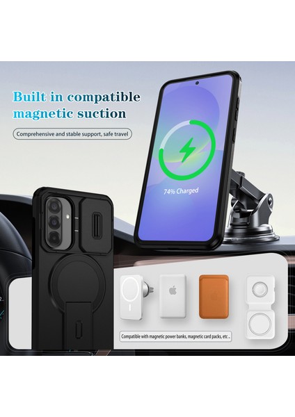 Samsung Galaxy A56/A36 Için Manyetik Kılıf, Kayar Kamera Korumalı Çift Katmanlı Darbeye Dayanıklı Telefon Kılıfı, Ayarlanabilir Stand, Siyah (Yurt Dışından) modelleri