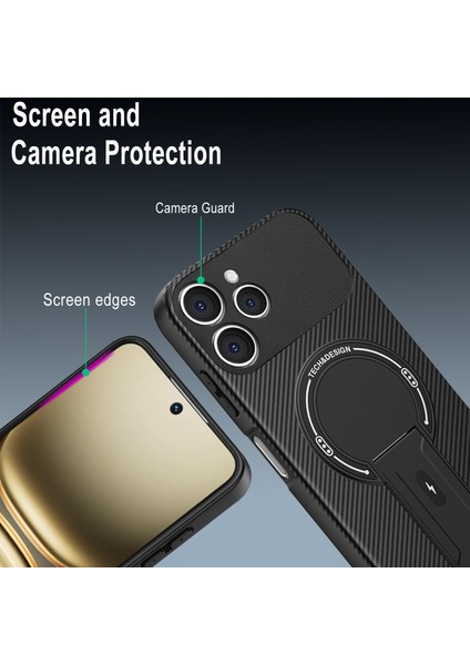 Tecno Spark 40 Için Manyetik Kılıf, Standlı Karbon Fiber Tasarımlı Tpu Hibrit Telefon Kılıfı, Kırmızı (Yurt Dışından) modelleri