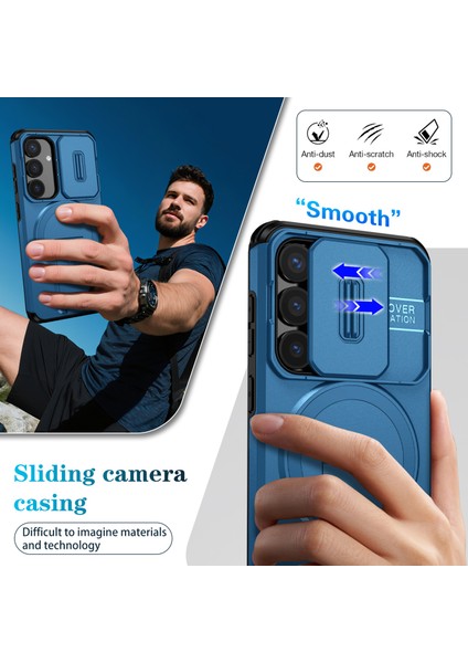 Samsung Galaxy S25/S24 Için Manyetik Kılıf, Kayar Kamera Korumalı Çift Katmanlı Darbeye Dayanıklı Telefon Kılıfı, Ayarlanabilir Stand, Mavi (Yurt Dışından) fırsatları