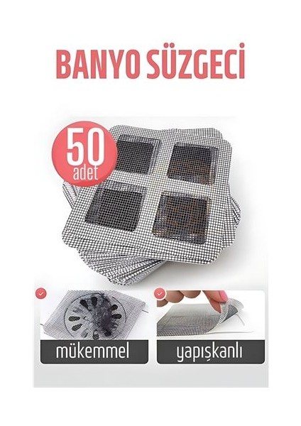 Banyo Gider Süzgeci 50 Adet Yapışkanlı Filtre, 10X10 cm