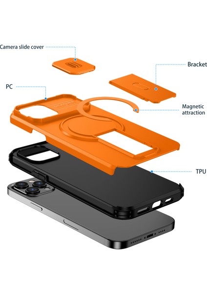 iPhone 12 Pro Max Için Manyetik Kılıf, Kayar Kamera Korumalı Çift Katmanlı Darbeye Dayanıklı Telefon Kılıfı, Ayarlanabilir Stand, Turuncu (Yurt Dışından) fiyatları