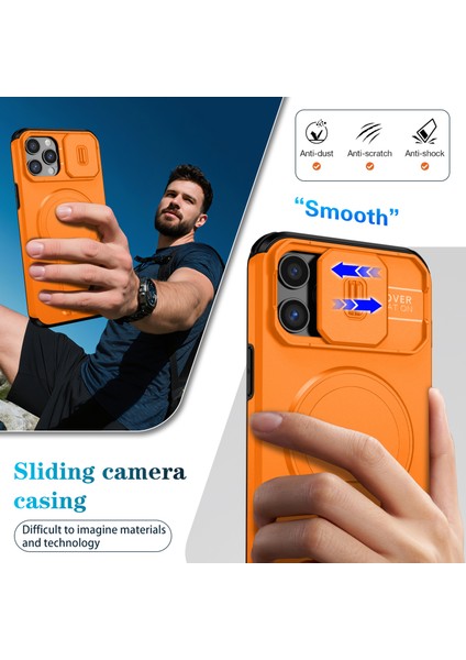 iPhone 12 Pro Max Için Manyetik Kılıf, Kayar Kamera Korumalı Çift Katmanlı Darbeye Dayanıklı Telefon Kılıfı, Ayarlanabilir Stand, Turuncu (Yurt Dışından) fırsatları