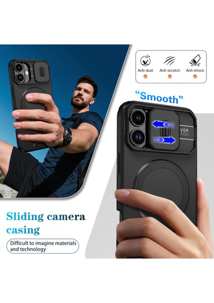 iPhone 16 Plus Için Manyetik Kılıf, Kayar Kamera Korumalı Çift Katmanlı Darbeye Dayanıklı Telefon Kılıfı, Ayarlanabilir Stand, Siyah (Yurt Dışından) fırsatları