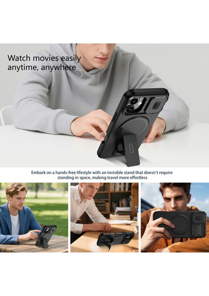 iPhone 16 Plus Için Manyetik Kılıf, Kayar Kamera Korumalı Çift Katmanlı Darbeye Dayanıklı Telefon Kılıfı, Ayarlanabilir Stand, Siyah (Yurt Dışından) indirimleri