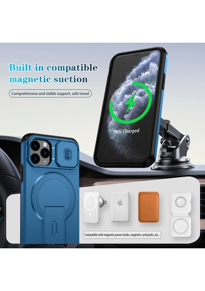 iPhone 11 Pro Için Manyetik Kılıf, Kayar Kamera Korumalı Çift Katmanlı Darbeye Dayanıklı Telefon Kılıfı, Ayarlanabilir Stand, Mavi (Yurt Dışından) modelleri