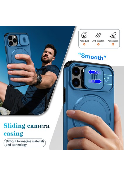 iPhone 11 Pro Için Manyetik Kılıf, Kayar Kamera Korumalı Çift Katmanlı Darbeye Dayanıklı Telefon Kılıfı, Ayarlanabilir Stand, Mavi (Yurt Dışından) fırsatları