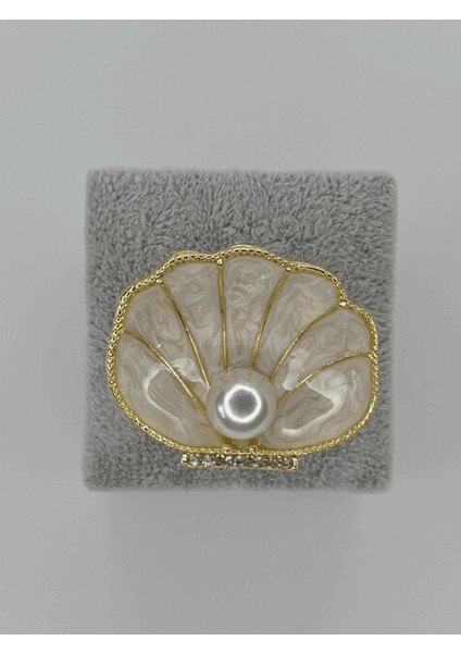 Beyaz Sedef Yansımalı Istiridye Figürlü Inci Detaylı Gold Broş fiyatları