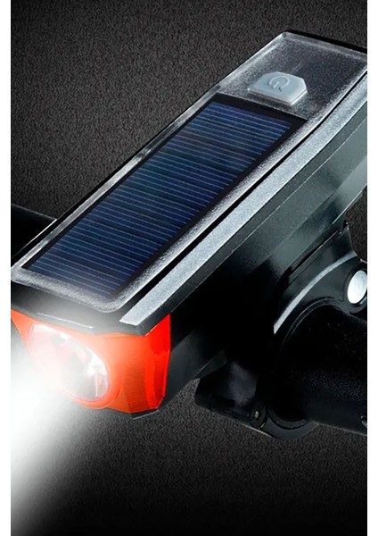 Güneş Enerjili USB Şarjlı Bisiklet Lambası Solar Fener Ön Far Işık Aydınlatma Kornalı