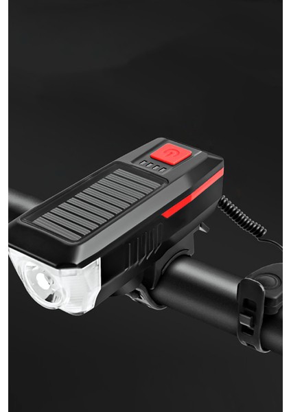 Güneş Enerjili USB Şarjlı Bisiklet Lambası Solar Fener Ön Far Işık Aydınlatma Kornalı fırsatları