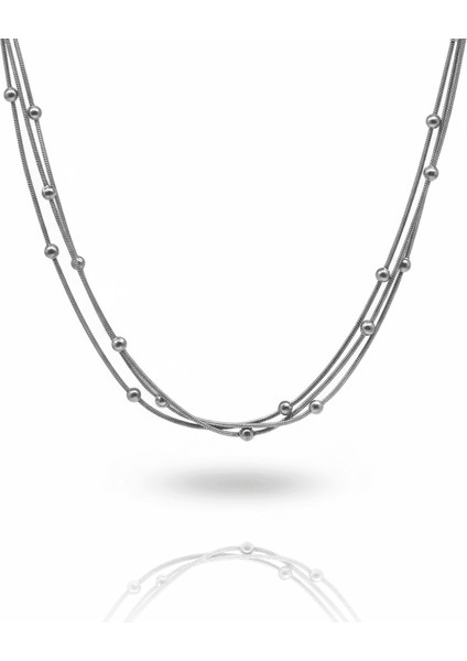 Kadın 3 Lü Çelik Kolye - Toplu Snake Zincirli - Gümüş Renk