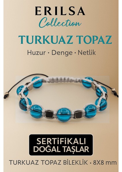 Sertifikalı Turkuaz Topaz Doğal Taş Bileklik - 8x8 mm Huzur ve Duygusal Dengeyi Destekleyen Taş