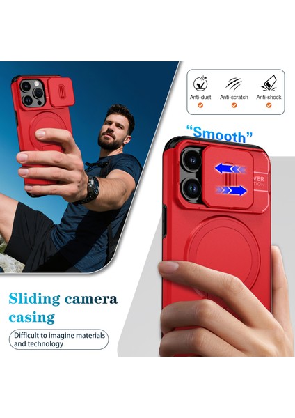 iPhone 14 Pro Max Için Manyetik Kılıf, Kayar Kamera Korumalı Çift Katmanlı Darbeye Dayanıklı Telefon Kılıfı, Ayarlanabilir Stand, Kırmızı (Yurt Dışından) fırsatları