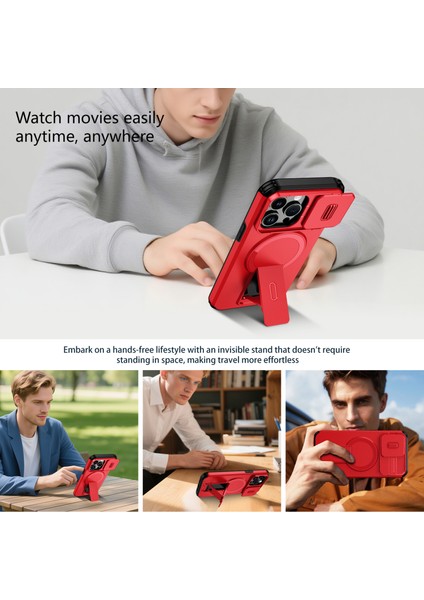 iPhone 14 Pro Max Için Manyetik Kılıf, Kayar Kamera Korumalı Çift Katmanlı Darbeye Dayanıklı Telefon Kılıfı, Ayarlanabilir Stand, Kırmızı (Yurt Dışından) indirimleri