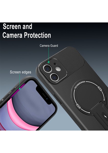iPhone 12 Için Manyetik Kılıf, Karbon Fiber Tasarım, Standlı Tpu Hibrit Telefon Kılıfı, Mor (Yurt Dışından) modelleri
