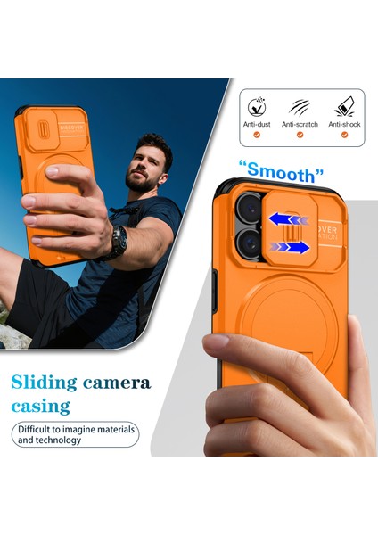 iPhone 16 Için Manyetik Kılıf, Kayar Kamera Korumalı Çift Katmanlı Darbeye Dayanıklı Telefon Kılıfı, Ayarlanabilir Stand, Turuncu (Yurt Dışından) fırsatları