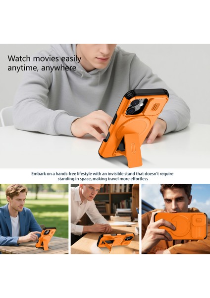 iPhone 16 Için Manyetik Kılıf, Kayar Kamera Korumalı Çift Katmanlı Darbeye Dayanıklı Telefon Kılıfı, Ayarlanabilir Stand, Turuncu (Yurt Dışından) indirimleri