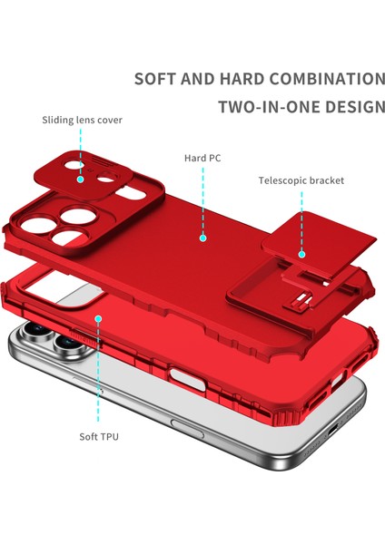 iPhone 17 Pro Için Çift Katmanlı Kılıf, Darbeye Dayanıklı, Kayar Kamera Korumalı Sağlam Standlı Koruyucu Kılıf, Kırmızı (Yurt Dışından) fırsatları