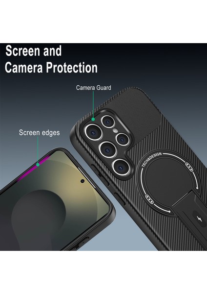 Samsung Galaxy S24 Ultra Manyetik Karbon Fiber Tasarım Tpu Hibrit Telefon Kılıfı ve Standı Kahverengi (Yurt Dışından) modelleri