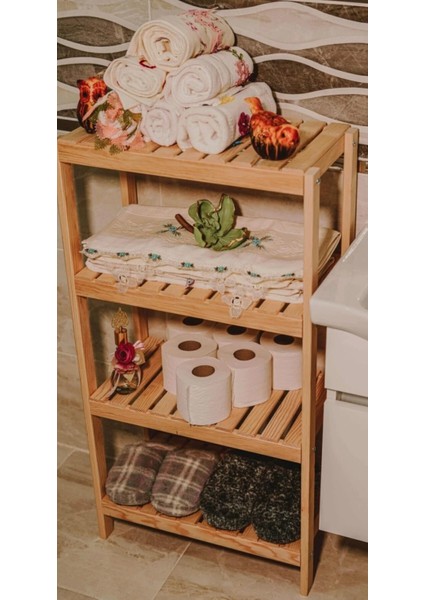 Ahşap Banyo Rafı 4 Raflı Havluluk Sabunluk Dekoratif Raf Dolap Banyo Düzenleyici Çok Amaçlı Raf fiyatları