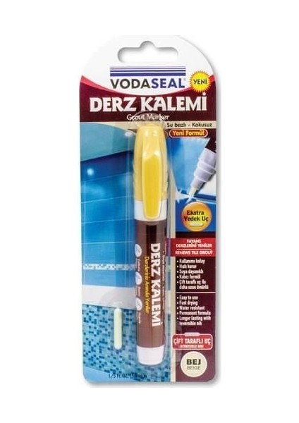 Vodaseal Çift Uçlu Su Bazlı Kokusuz Kalıcı Derz Kalemi Bej