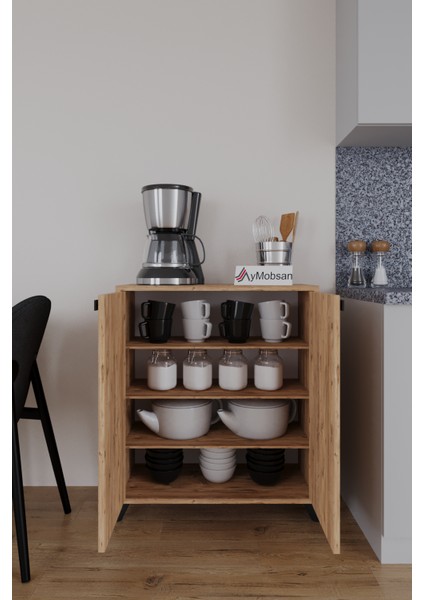 Seren 2 Kapaklı 4 Raflı Boy Dolabı Çok Amaçlı Dolap Kiler Dolabı Mutfak Dolabı Atlantik Çam