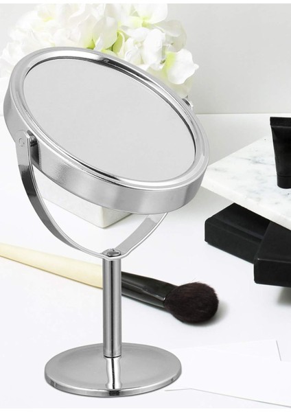 Mini Retro Masa Aynası Yuvarlak Gümüş Renk Şirin Zarif Masa Makyaj Aynası