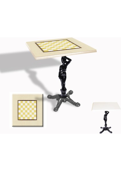Çipa 1003 Döküm Ayak Kare Masa 70X70 cm - (Werzalit, Wermodin ve Allzalit Tabla) - Krem Satranç