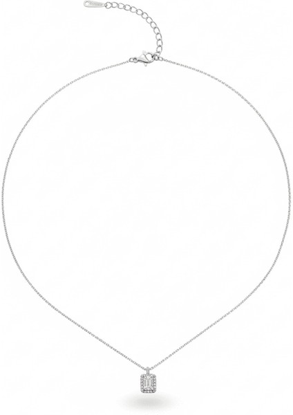 Kadın Çelik Tek Taş Kolye - Baget Zirkon Taşlı - Forse Zincirli - Gümüş Renk indirimleri