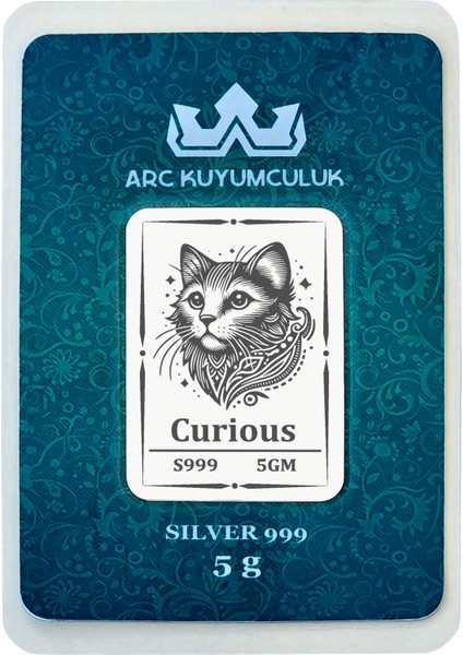 999 Ayar Gümüş ile Tasarlanmış Sevimli Kedi Temalı Hediyeye Özel 5 Gram Gümüş Külçesi-719
