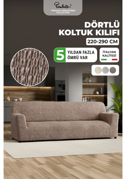 Lastikli Esnek ve Yıkanabilir Piliseli Kakao 4 Kişilik Koltuk Örtüsü