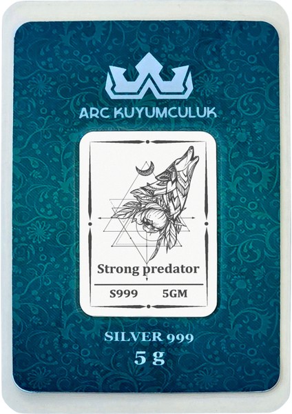 999 Ayar Gümüş ile Tasarlanmış Kurt Temalı Hediyeye Özel 5 Gram Gümüş Külçesi-721