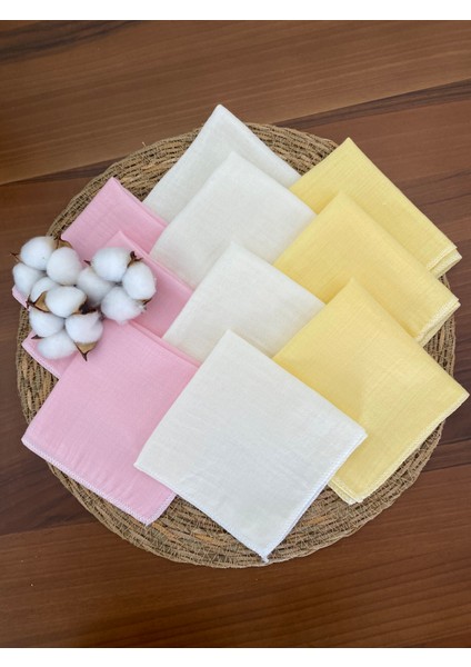 10'lu Müslin Bebek Ağız Mendili,ter Bezi %100 Pamuk 25X25 cm