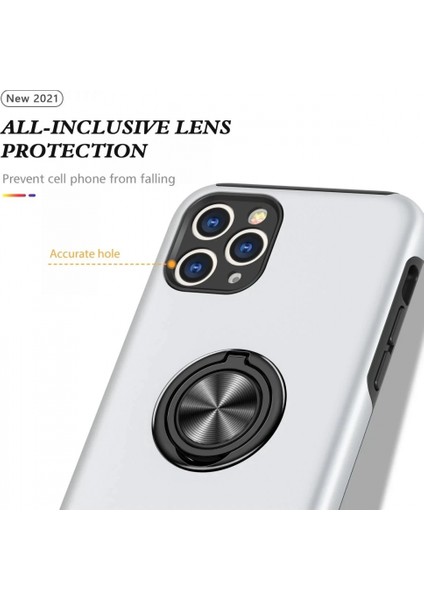 iPhone 11 Pro Max Kılıf Elit Yüzüklü Kapak - Gümüş (K95) fırsatları