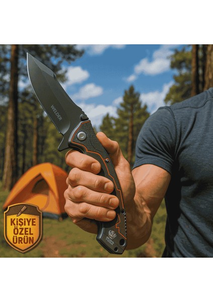 Gri - Siyah Fiber Saplı Isme Özel Yazılı 9CR18MOV Kalite Paslanmaz Çelik Avcı ve Kamp Bıçağı fiyatları