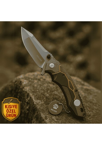 Gri - Siyah Fiber Saplı Isme Özel Yazılı 9CR18MOV Kalite Paslanmaz Çelik Avcı ve Kamp Bıçağı modelleri