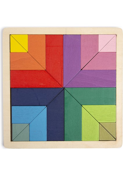 24 Parça Ahşap Tengrem Seti Gökkuşağı Ahşap Çoklu Puzzle Eğitici Oyun Seti fiyatları