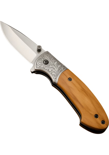 Browning Zeytin Ağacı Saplı Isme Özel Yazılı 9CR18MOV Kalite Paslanmaz Çelik Avcı ve Kamp Bıçağı