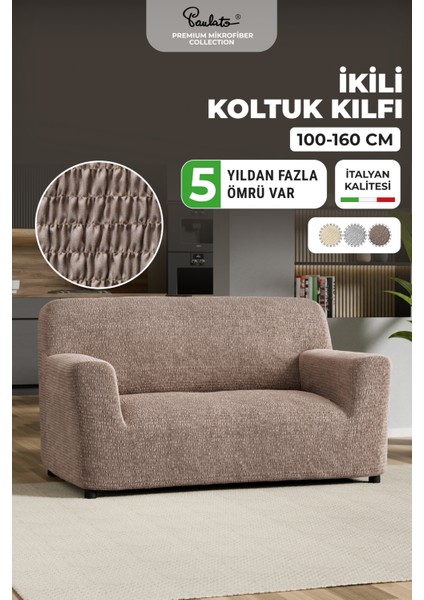 Lastikli Esnek ve Yıkanabilir Piliseli Kakao 2 Kişilik Koltuk Örtüsü