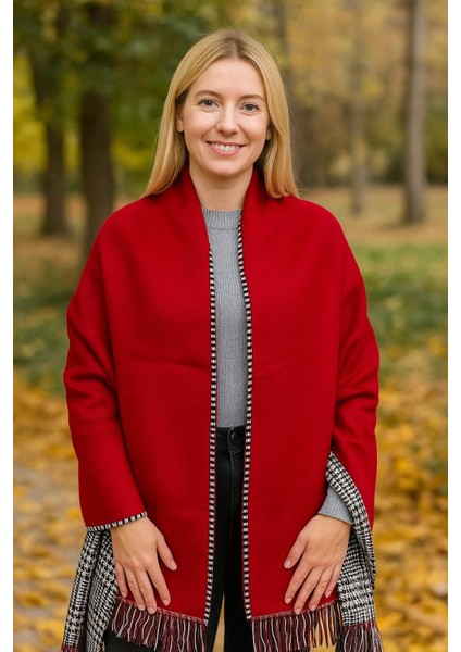 Yünlü Şal – Çift Taraflı Ekose Desenli Kalın Kışlık Şal