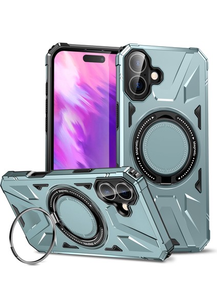 iPhone 17 Için Magsafe ile Uyumlu Kılıf, Çift Katmanlı Sağlam Koruyucu Kılıf, Manyetik Halka Stand, Yeşil (Yurt Dışından)